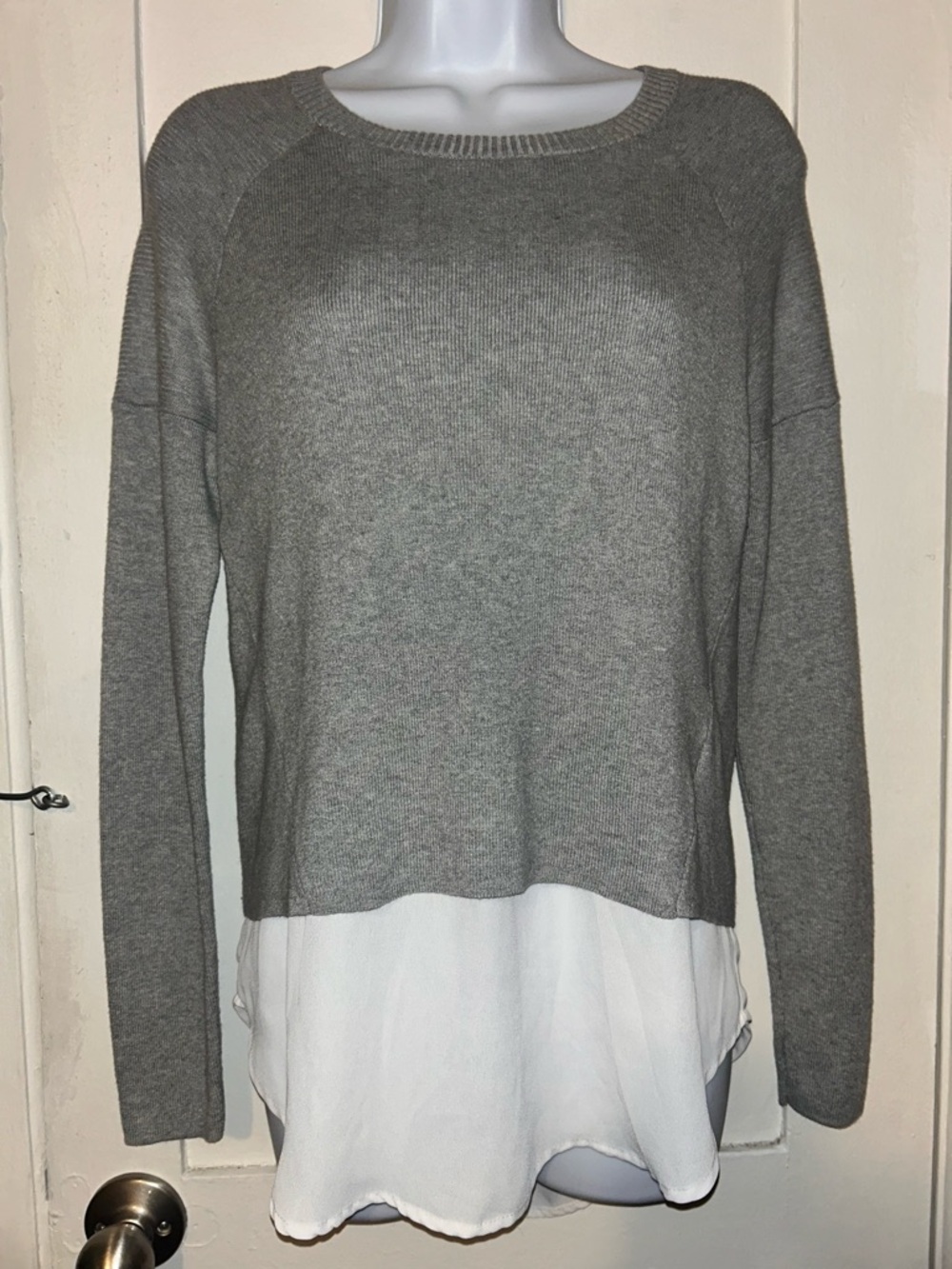 Michael Kors Light Gray Ribbed Knit Sweater with Metal Logo